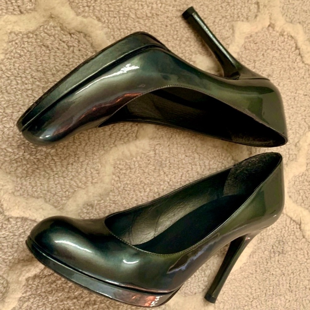 Stuart Weitzman Patent Leather Pumps 7.5 N Luxury Metallic Green Heels Shoes